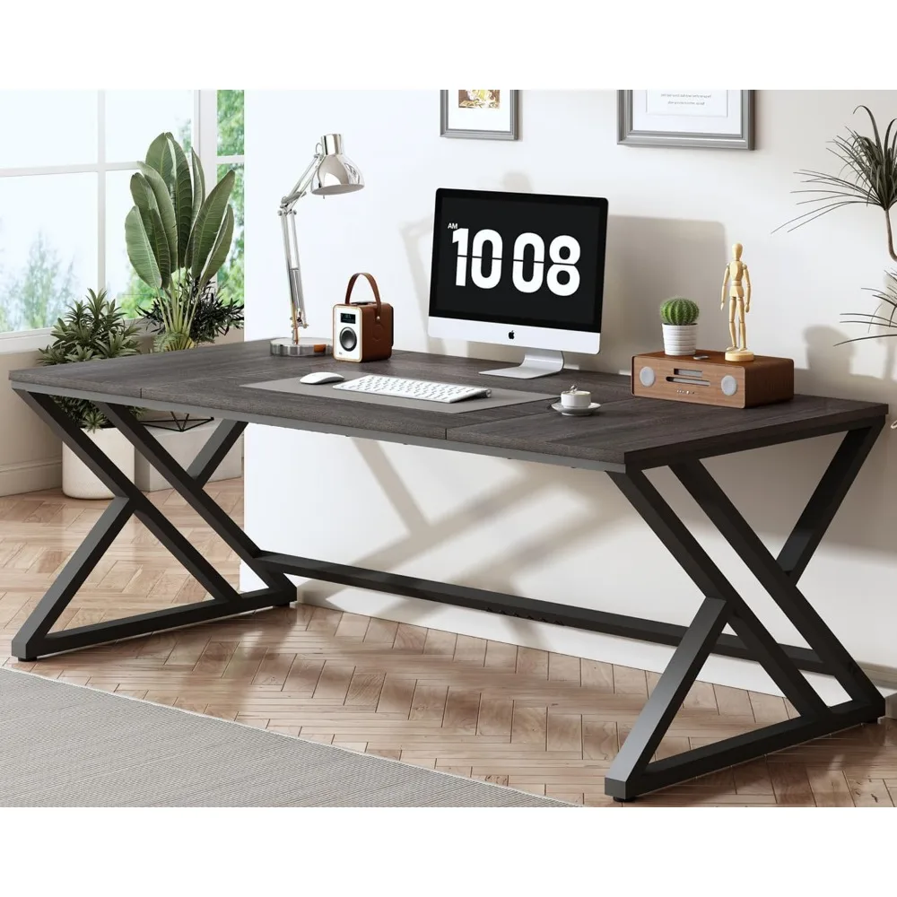 

Large Rustic Computer Desk, Industrial Extra Long Home Office Desk, Modern Pc Study Gaming Writing Table for Two Person, Wor