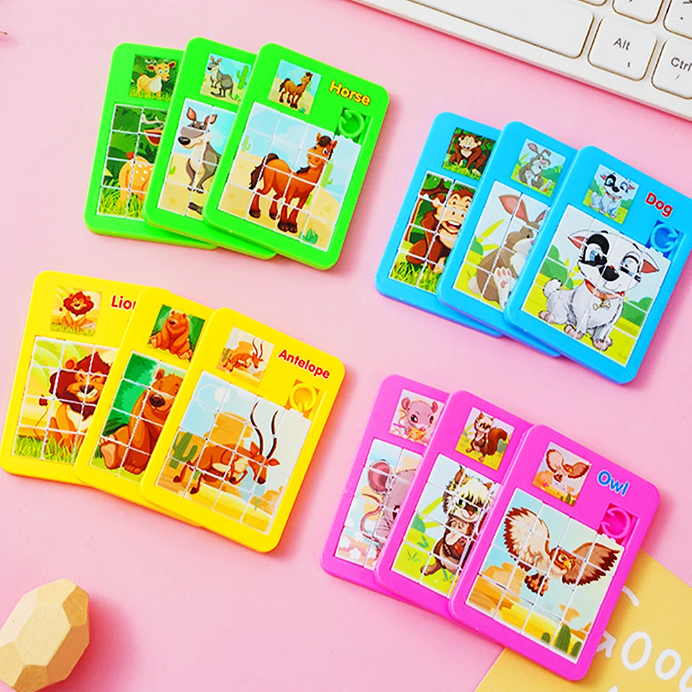 12Pcs Cartoon Animal Puzzle Intellectual Toy Children's Jigsaw Educational Mini 16 Grid Sliding Puzzle Game Kids Birthday Gifts