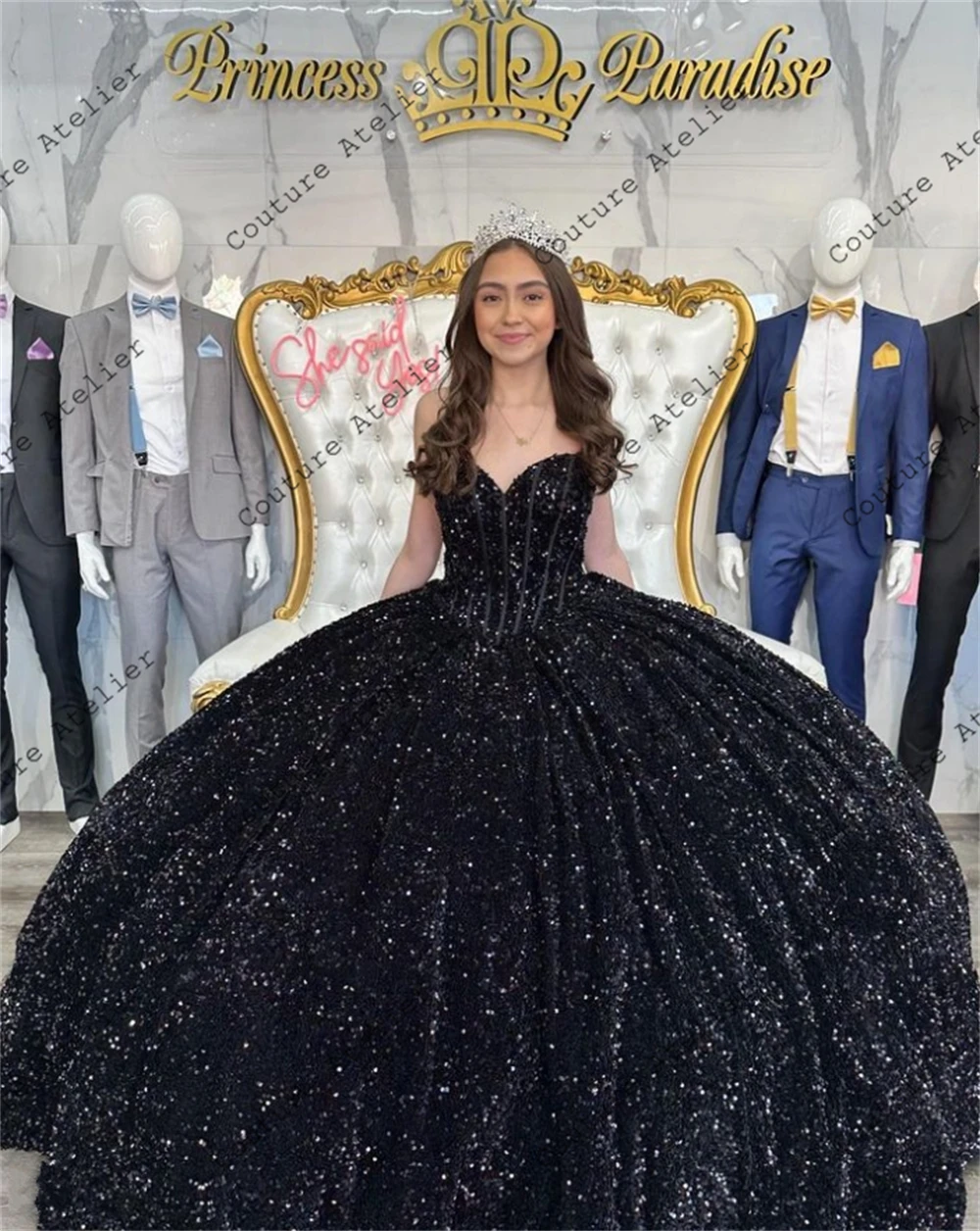 Black Sequin Corset Quinceanera Dresses Ball Gown 2024 Sweetheart Princess Sweet 16 Dresses Wedding Gown Luxury vestidos de 15