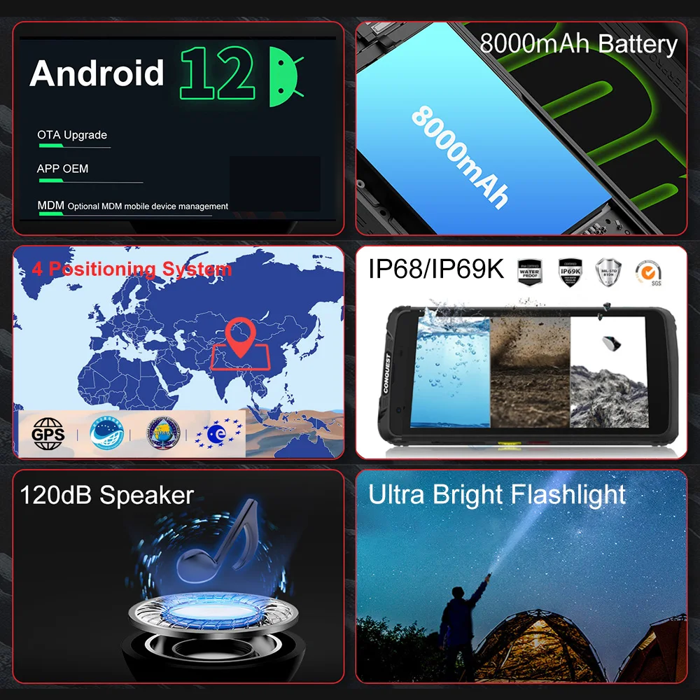 CONQUEST F5 Smartphone, Barcode Scanner, DMR Walkie-talkie, IP68 Waterproof, Night Vision, 4G Global Version Mobile Phones