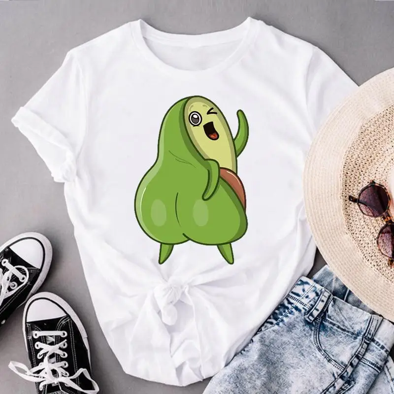 Women Short Sleeve Love Avocado New Lovely Clothes Print Tops Fashion Lady Tees Female O-neck Summer Tshirt Graphic T-Shirt