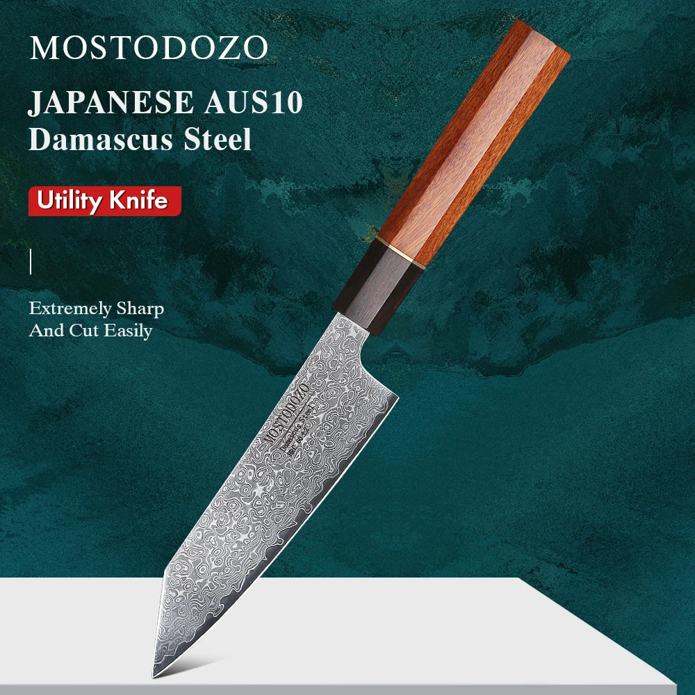 MOSTODOZO 5-inch Kitchen Utility Knife Japanese Damascus Steel Professional Chef Knives Cutting Vegetable Meat Petty Fruit Knife