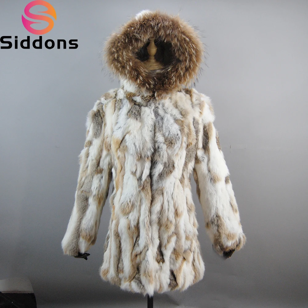 

Fashion Winter Women Real Rabbit Fur Hooded Coat Natural Warm Rabbit Fur Coats With Real Raccoon Fur Collar Lady Real Fur Jacket