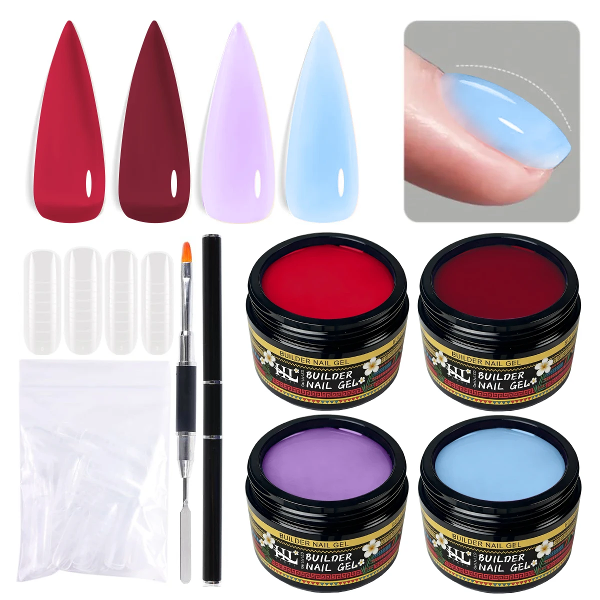 

20 г геля для наращивания ногтей HL | Розовый нюд и глубокий красный /LED-отверждаемый гель, идеально подходит для подарков для маникюра