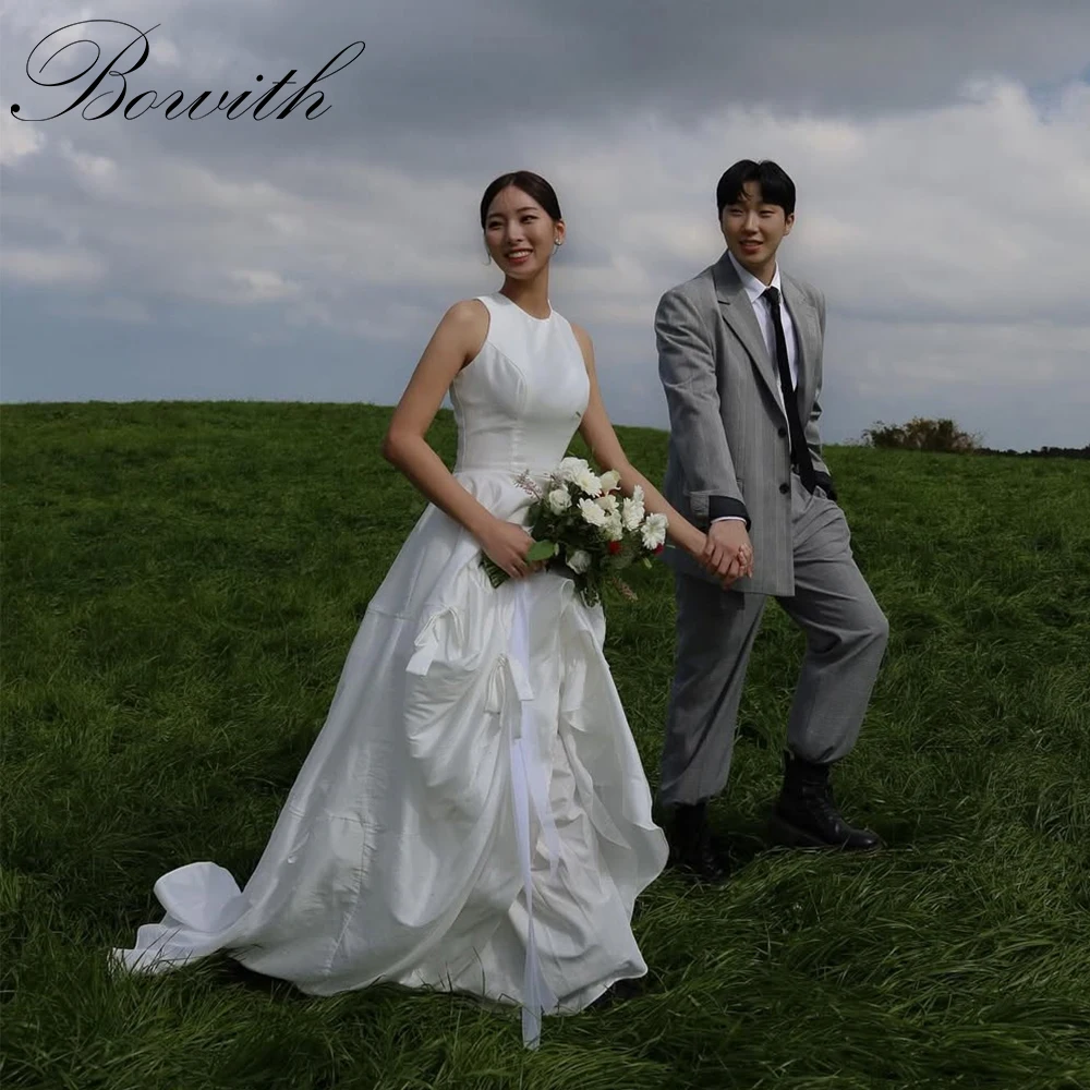

Bowith O-Neck Sleeveless Bow Korean Wedding Dresses Photo Shoot Floor-Length Customized Bridal Gown Wedding Reception Dresses