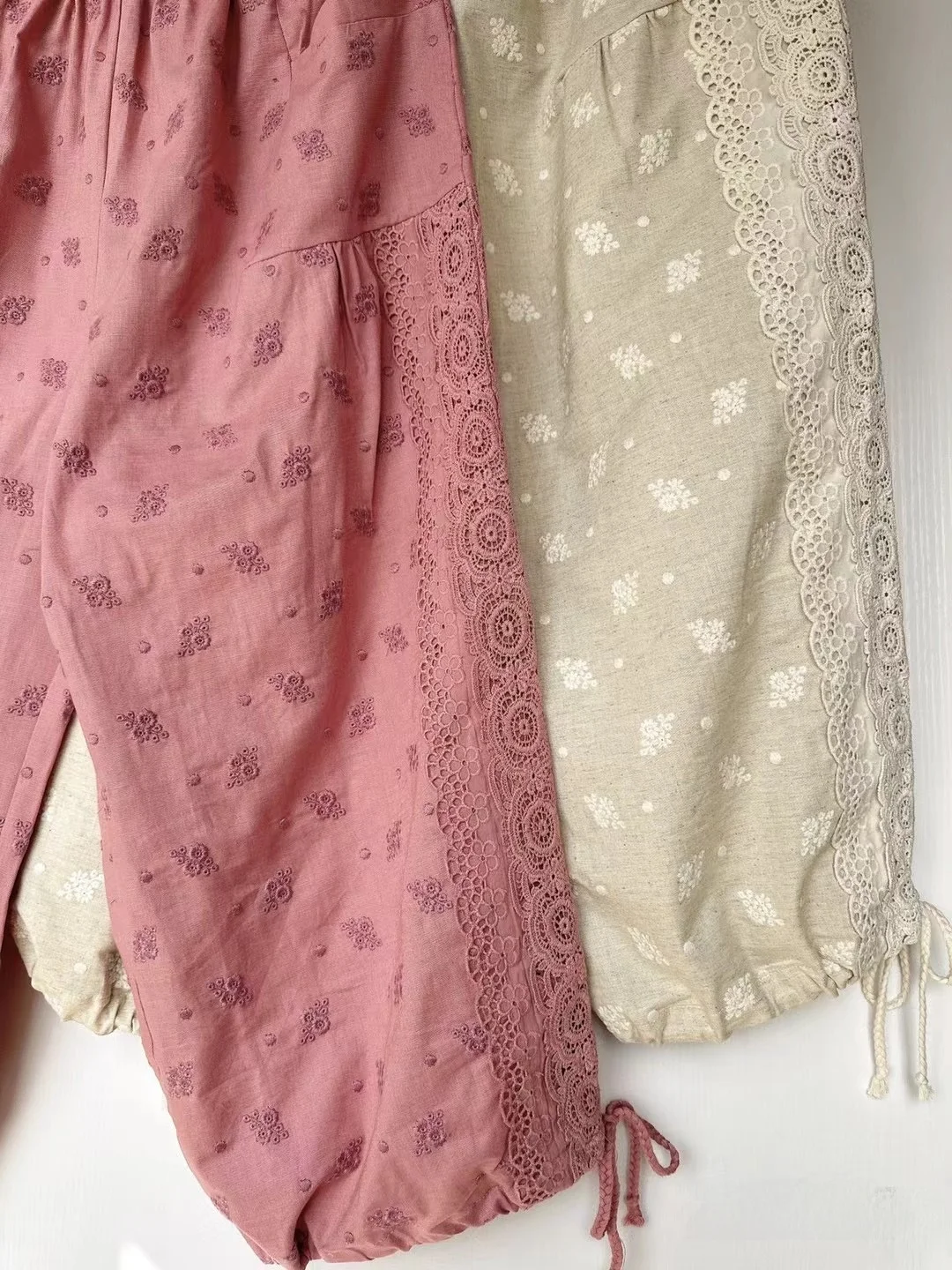 Frühling Sommer Schwer Bestickte Spitze Patchwork Lose Leinen Freizeithose Koreanischer Stil Damen Premium Mode