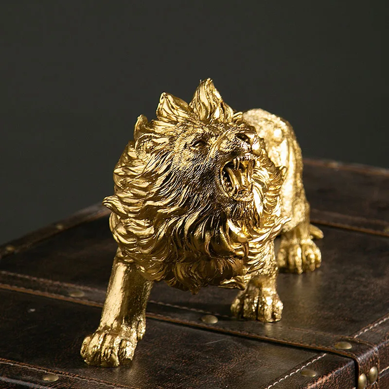 NORTHEUINS Resin Golden The Lion King Figurines for Desktop Luxury Animal Ornaments Home Living Room Office Decor Objects Crafts