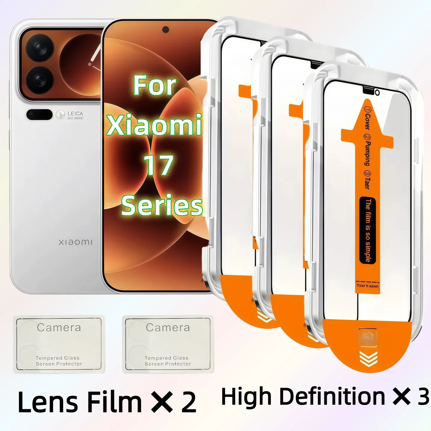 

【3+2】3PCS HD tempered glass screen protector + 2PCS rear camera lens protector compatible with Xiao mi 17/17 Pro/17 Pro Max.