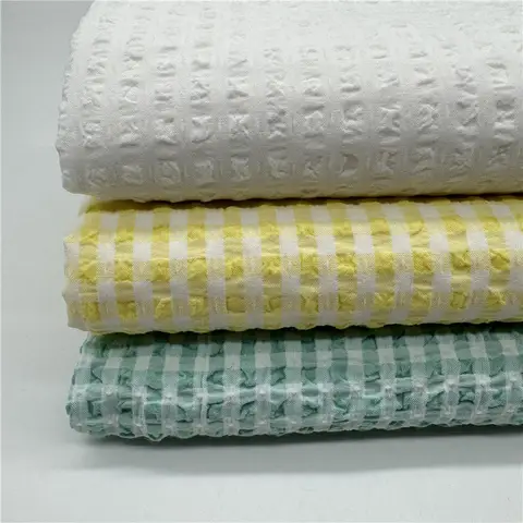 Polyester Cotton Stretch Dobby Check Seersucker Checkered Fabric For Uniform Shirt Dress Designer High-Quality Sewing Material