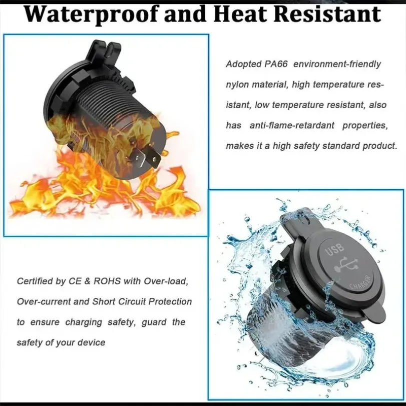 Car Quckly Charging Adapter 60W Dual QC 3.0 Dual USB Fast Car Charger Socket 12V/24V Waterproof with Switch Auto Power Outlet image 6