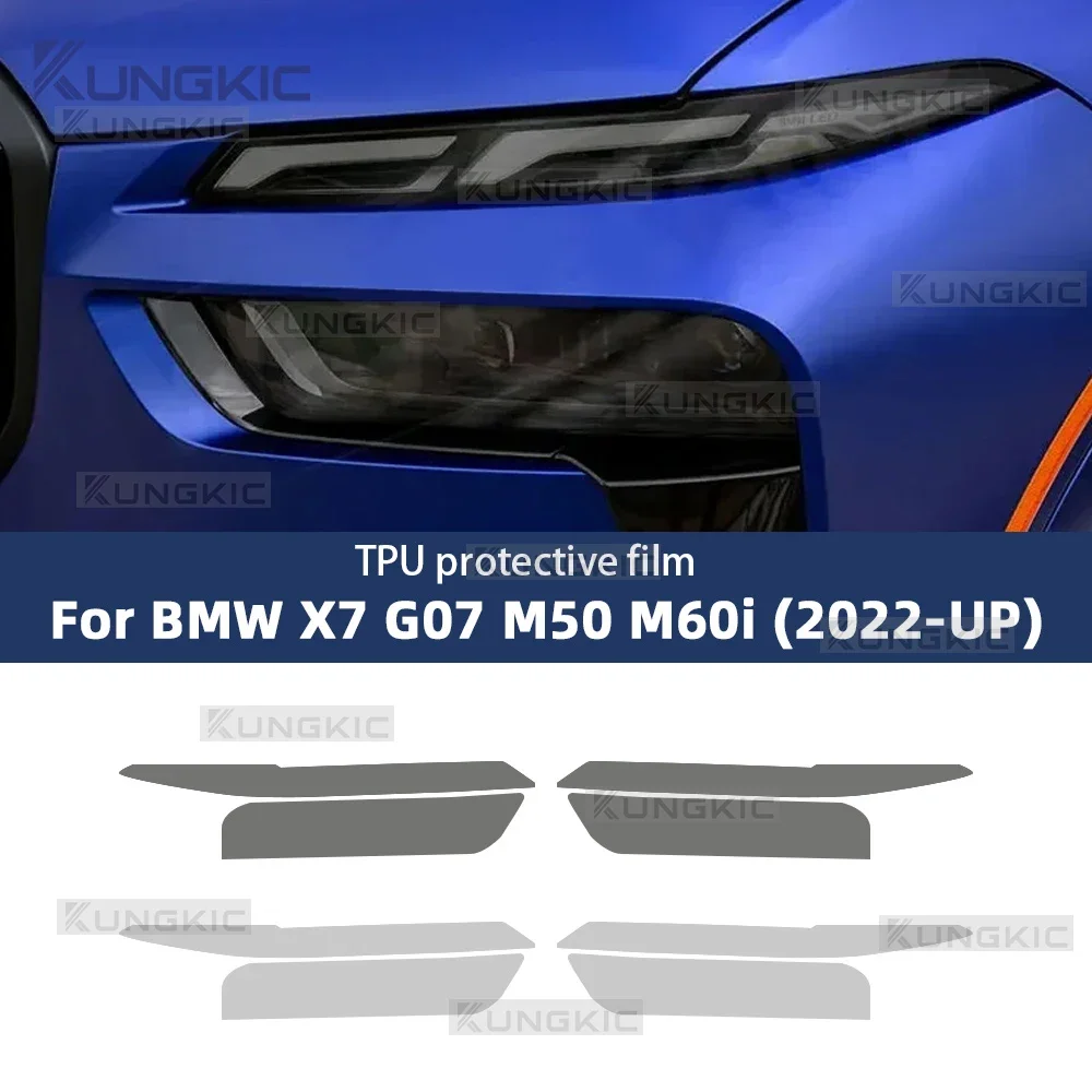 

4Pcs Car Headlight Protective Lamp Film for BMW X7 2022 Facelift 2023 2024 2025 G07 M50 M60i Transparent Smoke Black TPU Sticker