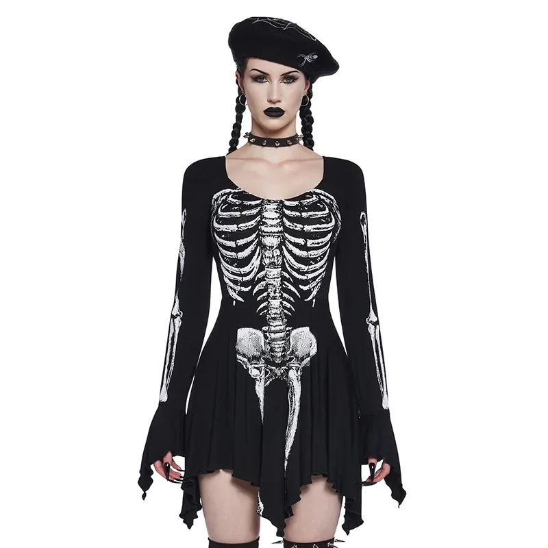 

Europe and the United States explosive masquerade ball skeleton print sexy slim dress
