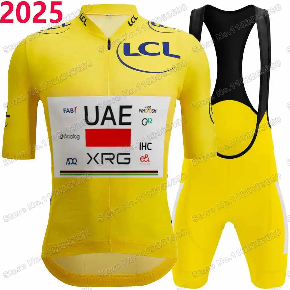 UAE Team チームバイクウェアセット,白と黄色のロードサイクリング