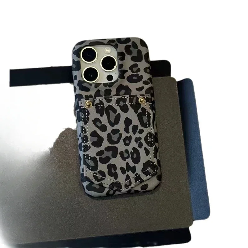 Nuova custodia per telefono in pelle adatta per iPhone 16Promax Leopard Print 15pro Card Pack 14 All Inclusive 13 Custodia protettiva a tutto tondo