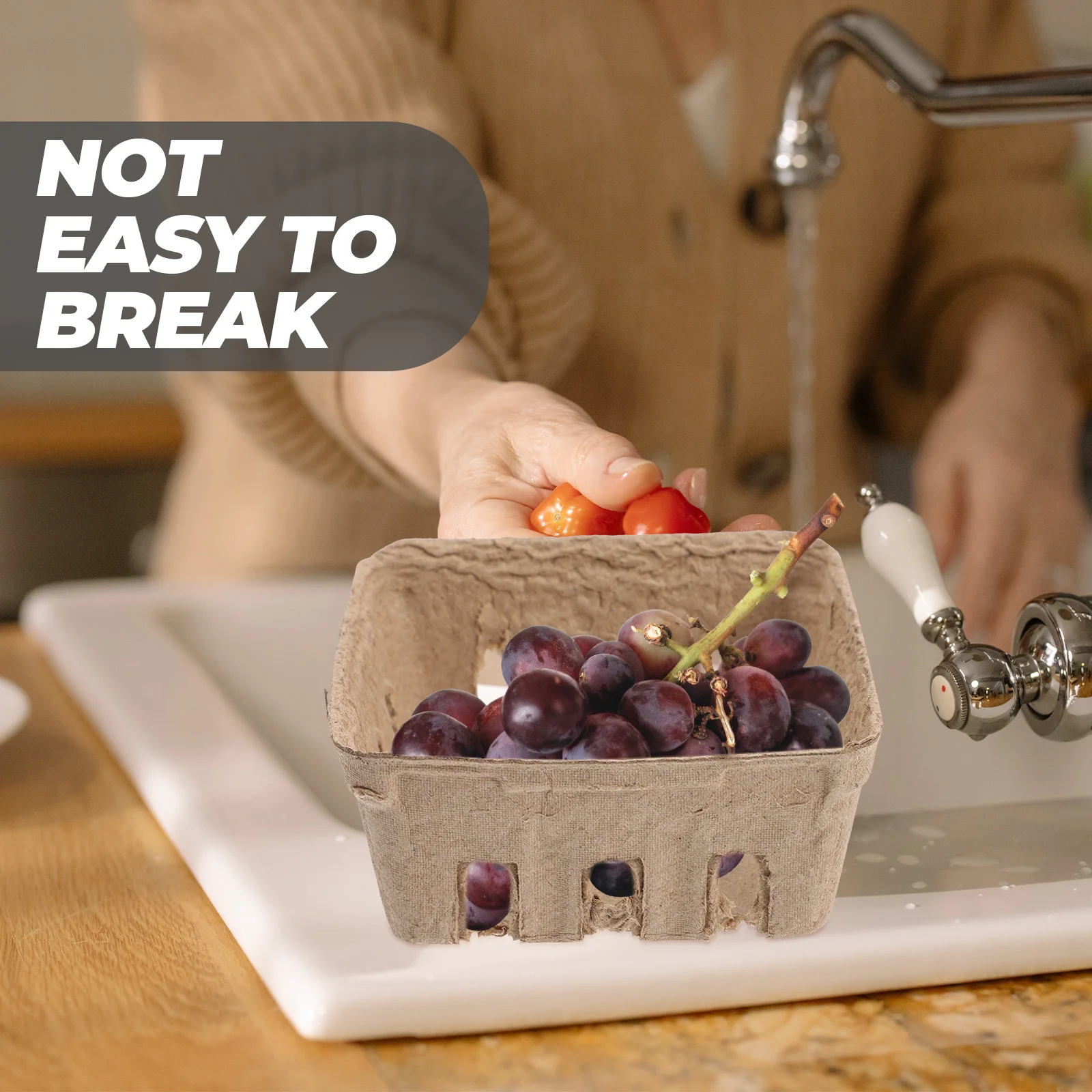 

50pcs Paper-plastic Fruit Tray Square Box Pulp Baskets for Berry Household Kitchen Storage Decorative Fruit Trays