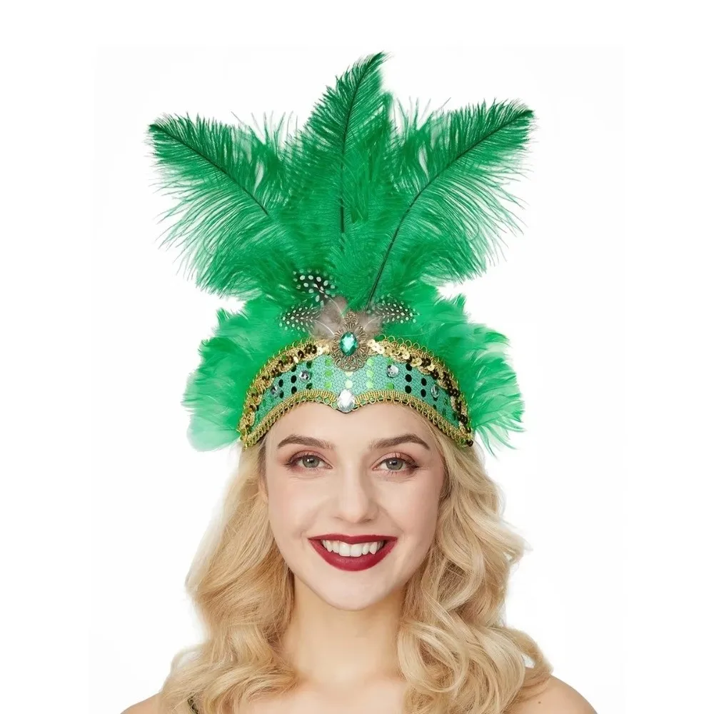 Neues Buntes Feder-Kopfschmuck Bühnen-Performance Dekoratives Showgirl-Stirnband Brasilianisches Karnevals-Haarband für Karneval-Veranstaltungen – Detail 5