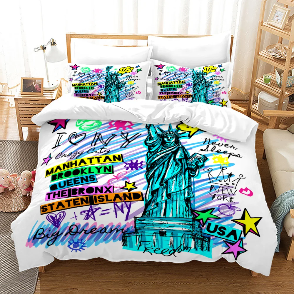 

Statue of Liberty Duvet Cover King Queen Attractions In New York Quilt Cover Adults European Famous Buildings Polyester Bedding