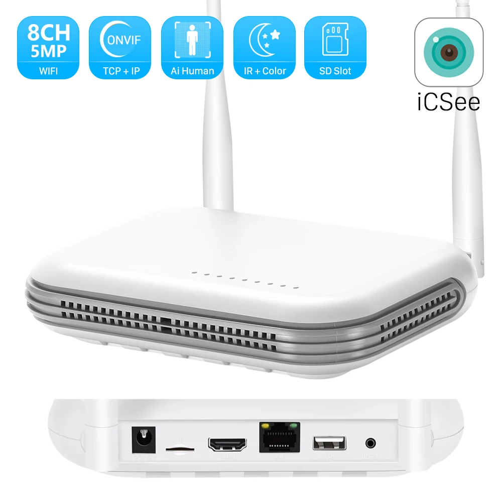 Mini WiFi NVR 8CH 3MP 4CH 5MP H.265 Onvif Bezprzewodowy sieciowy rejestrator wideo Obsługa wykrywania twarzy Alarm e-mail XMEYE / iCSee App
