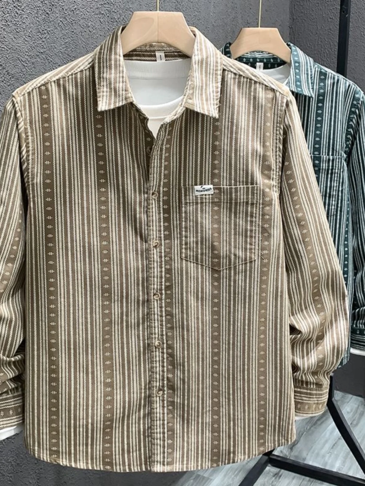 Premium Cotton Men's Long Sleeve Shirt Jacket Vertical Stripes Spring Autumn Wear Comfortable Loose Fit Youth Fashion Brand Top