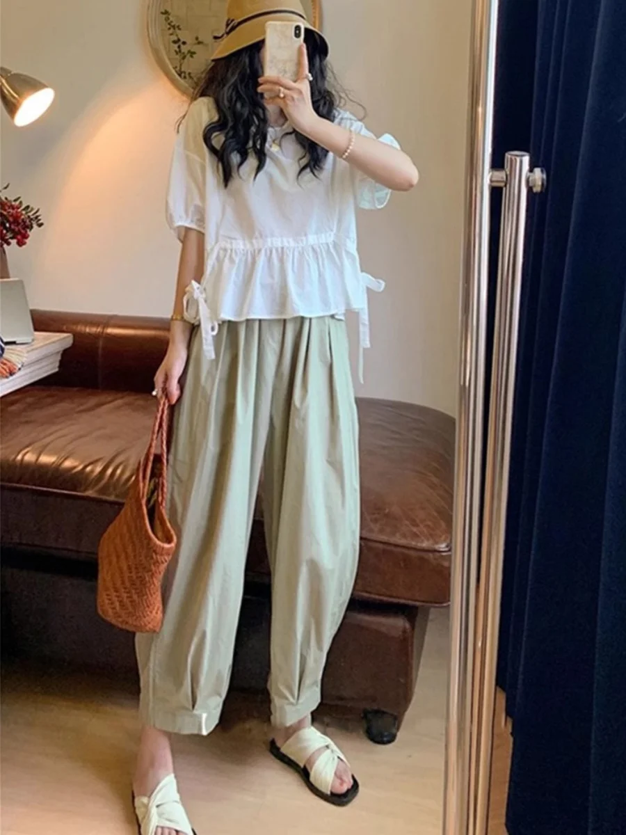 ファッショナブルなカジュアルサマーシンワイドレッグパンツ、ツーピースセット、レディーススリムポリエステル混紡スカートスーツアンサンブル