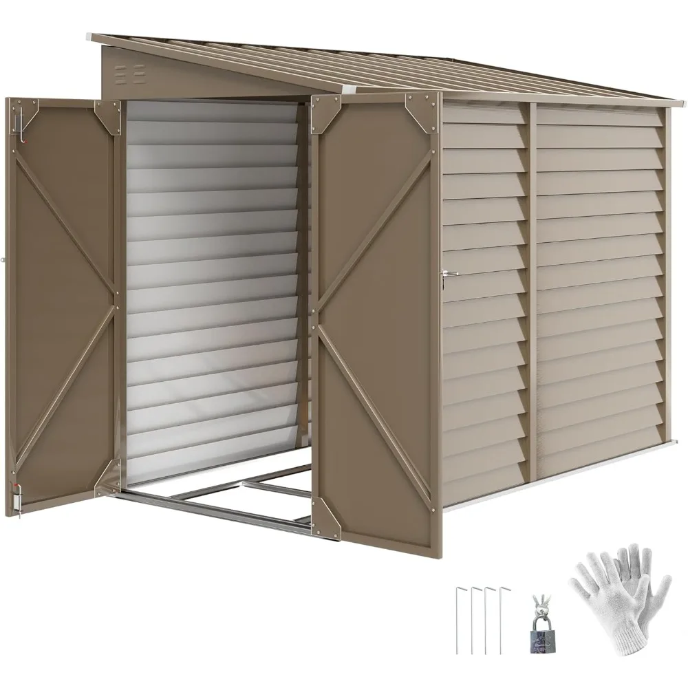 

4.6' x 9' Steel Outdoor Storage Shed, Lean to Shed, Metal Tool House with Foundation Kit, Lockable Doors, Gloves and 2 Air Vents