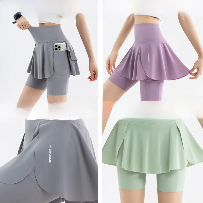 Saia de Yoga Plus Size para Esportes, Calças Justas de Fitn para Corrida, Saia Curta de Cintura Alta Extra ande para Mul...