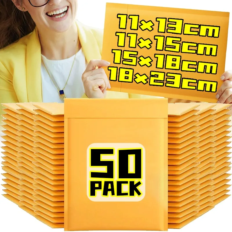 50/10PCS Yellow Kraft Paper Bubble Envelopes Bags Self-sealing Waterproof Mailing Envelope Pouches Mailers Storage Packaging Bag