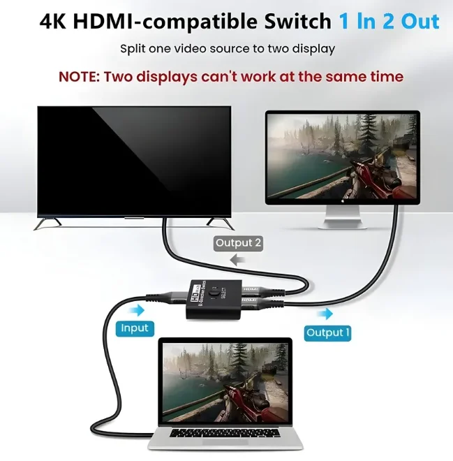 8K 60Hz HDMI-kompatibler Switch Splitter Bidirektional 1x2/2x1 HDMI-kompatibler Umschalter 2 In1 Out für PS4 TV Box Switcher Adapter – Detail 3