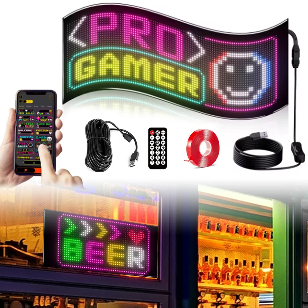 

Business Advertising LED Matrix Pixel Panel RGB Pattern Car Graffiti Scrolling Text Animation Shop Reminder Light Bluetooth Lamp
