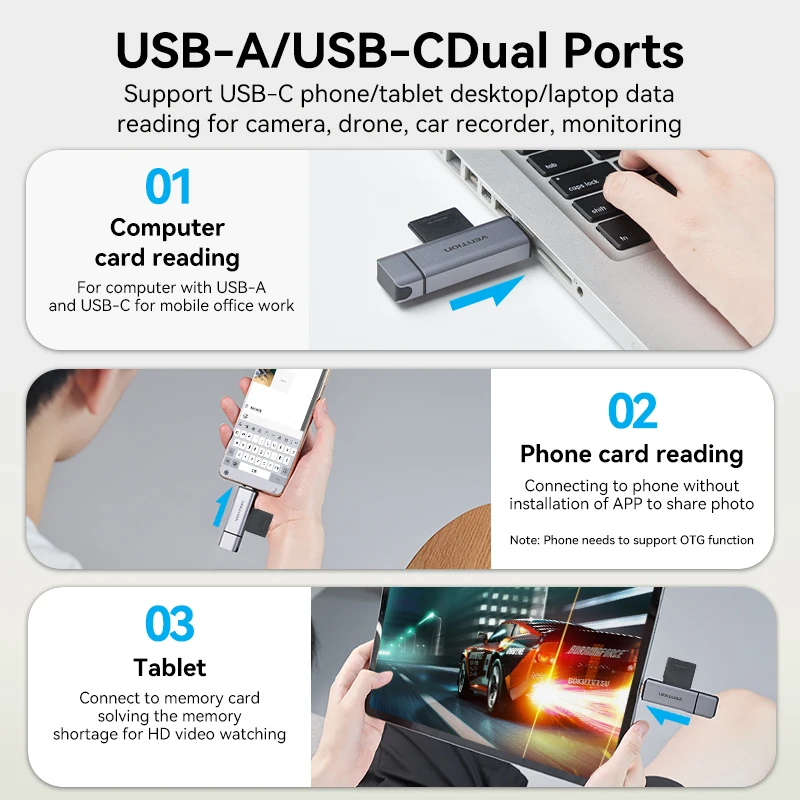 Vention قارئ البطاقات SD USB نوع C إلى مايكرو SD TF بطاقة محول ل ملحقات للكمبيوتر المحمول الهاتف الذاكرة الذكية USB 3.0 SD بطاقة محول