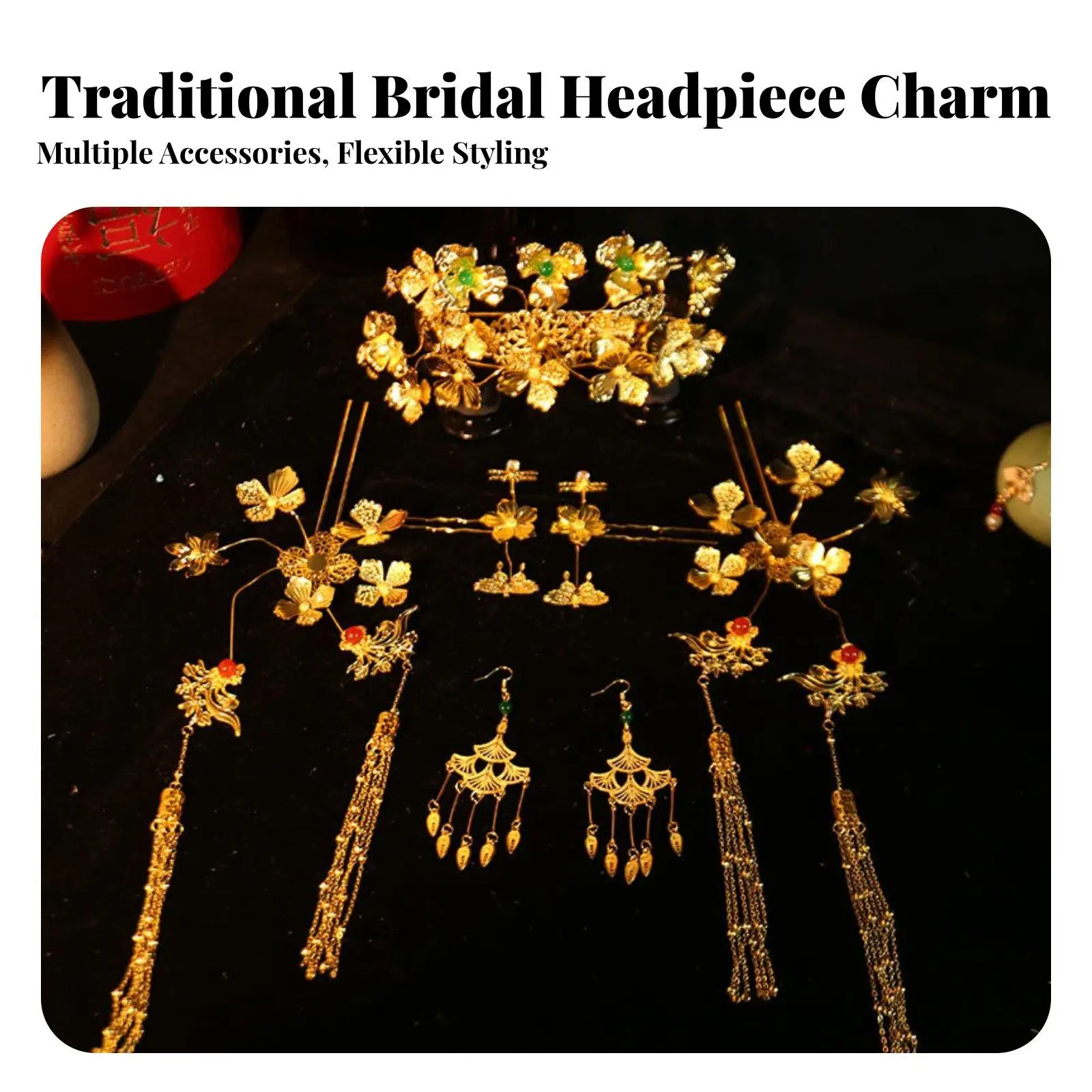 Chinese Bridal Headdress Set Intricate Design Peacock Crown and Hairpin Set Gold Chinese Ceremonial Headpiece for Brides, Women,