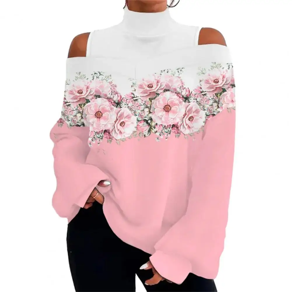 Women Top Fashionable Women's Off Shoulder Turtleneck Blouse Stylish Loose Fit Long Sleeve Pullover Top with Unique for Autumn