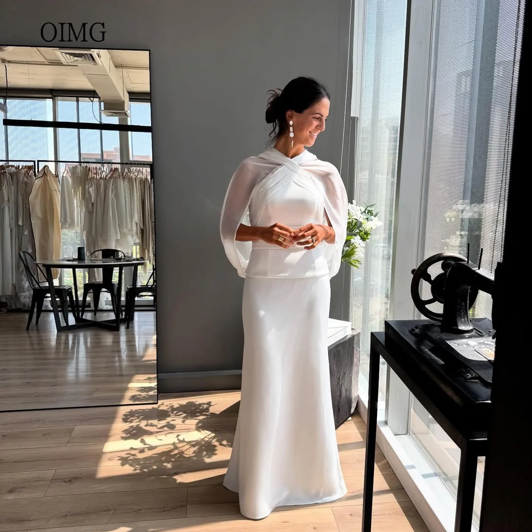 

OIMG Ivory Halter Straight Wedding Dress Cap Sleeves Bride Dresses Floor Length Wedding Gowns vestidos de festa Customized