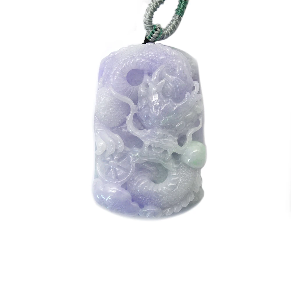 

2026 New Arrival Purple Burma Jadeite Jade Carved Chinese Dragon Pendants Necklace