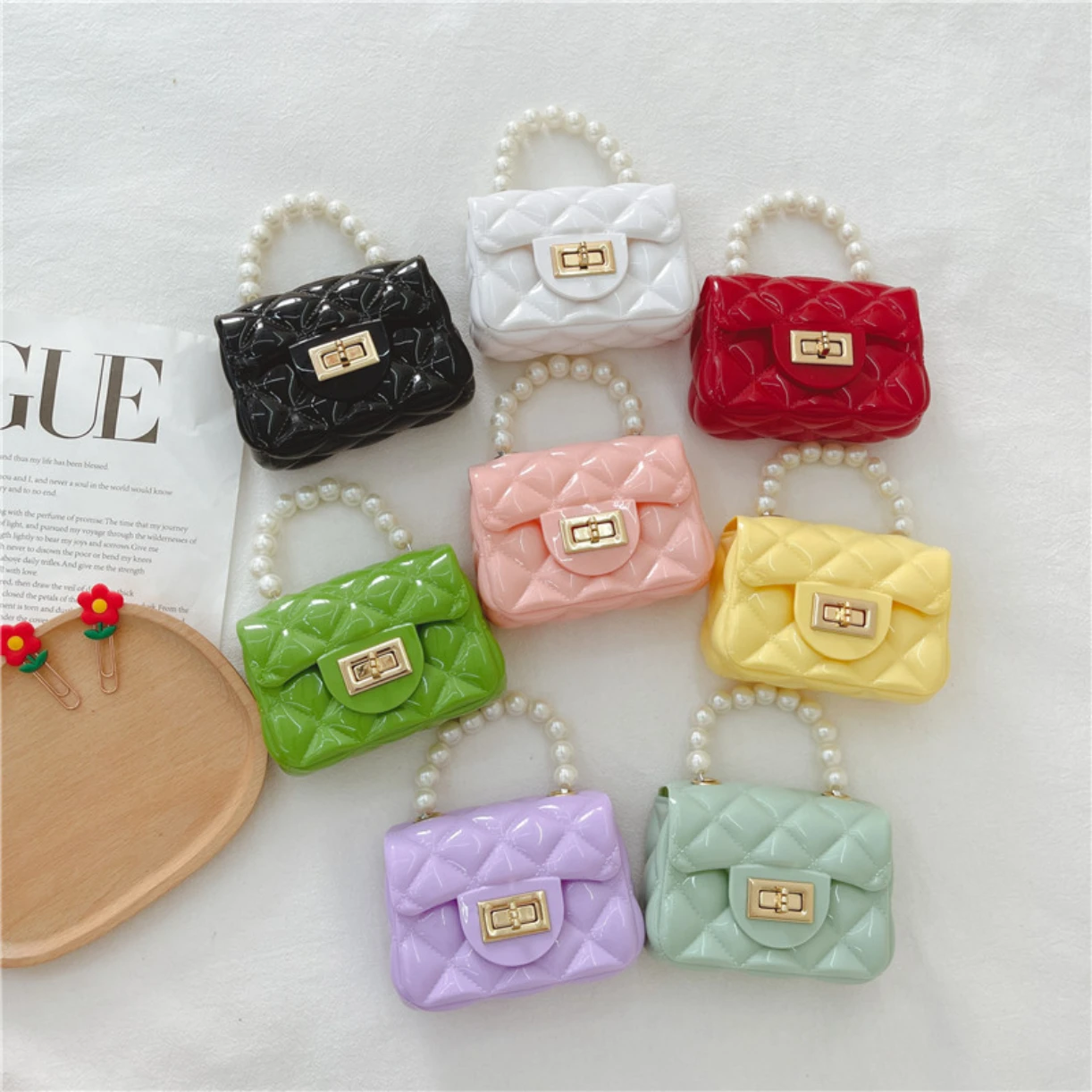 Childrens Jelly Bag Children Bag Fashion Handbag 2024 New Trendy Versatile Pearl Chain Shoulder Bags Womens Bags Girls Handbag