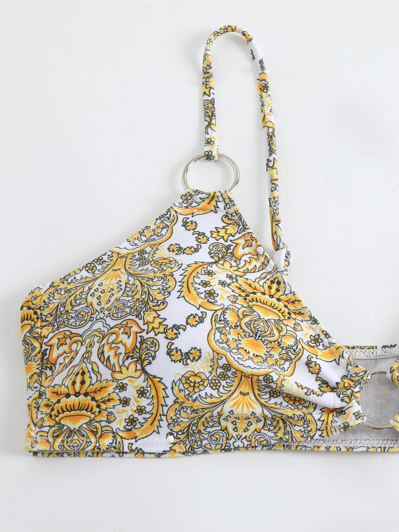 bikini sexy con stampa vintage set due pezzi anello in metallo costume da bagno a vita alta Costumi da bagno conjunto de bikini tankini beachwear biquini