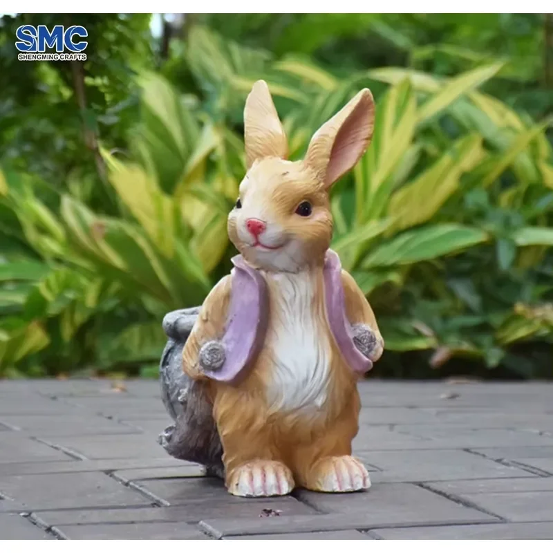 SMC Resin Lifelike Durable Weather Resistant Cartoon Animal Rabbit Astronaut Sculpture Flower Pot Creative Outdoor Garden