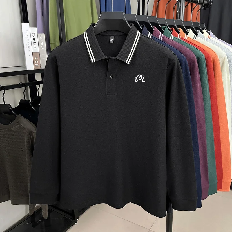 Exquisites Herren-Designer-Mode-Polohemd mit Revers und Print, 100% Baumwolle, Warn, Herbst-Frühling, Langarm-T-Shirt, Vielseitige Herrenbekleidung – Detail 7
