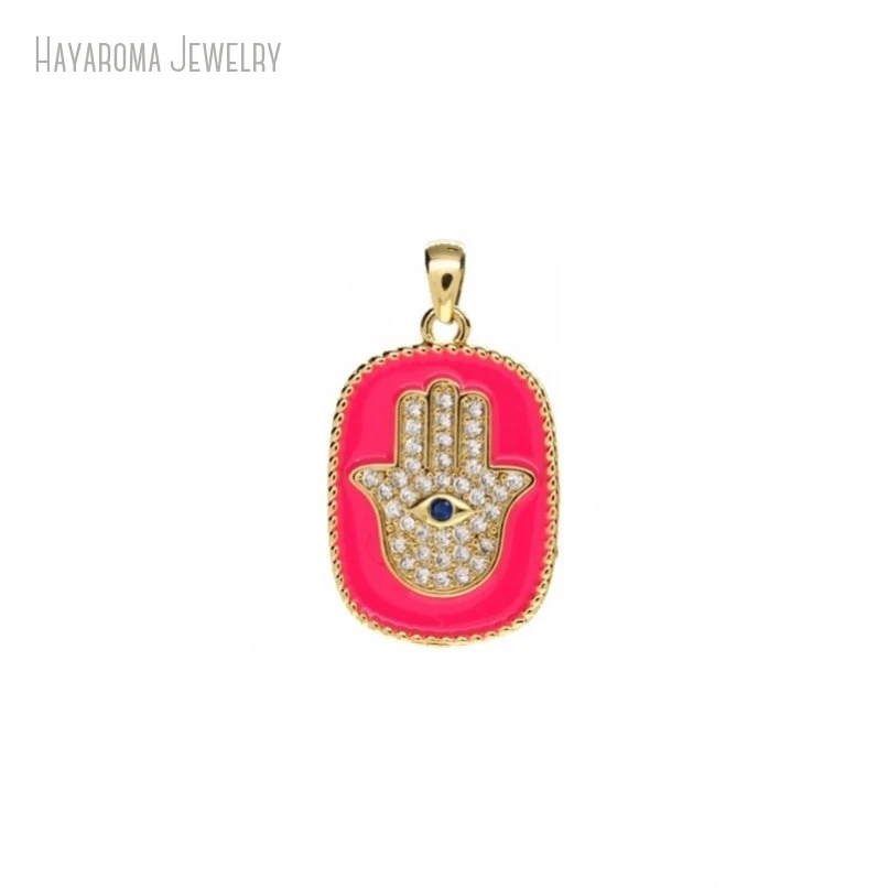 

2Pcs Metal Cubic Zirconia Hot Pink Jewelry Enamel Copper Invisible Setting Wholesale Gold Color Islam Pendant PM47633