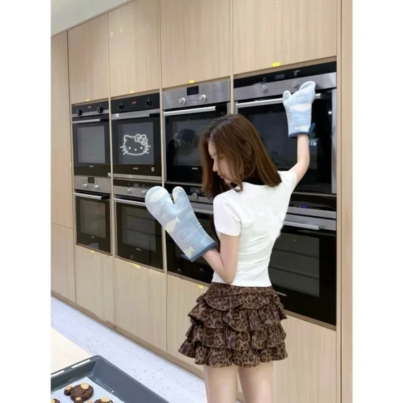 Gonna da torta per ragazza piccante americana retrò in vita elastica con stampa leopardata soffice e piccante gonna estiva da donna Y2K per ragazza piccante Harajuku