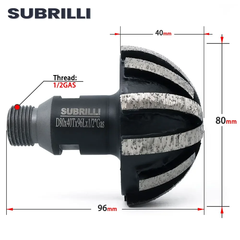 SUBRILLI Segmented Diamond Grinding Wheel Ball Head Nose End Milling Wheel Router Bit With 1/2 Gas For CNC Tool