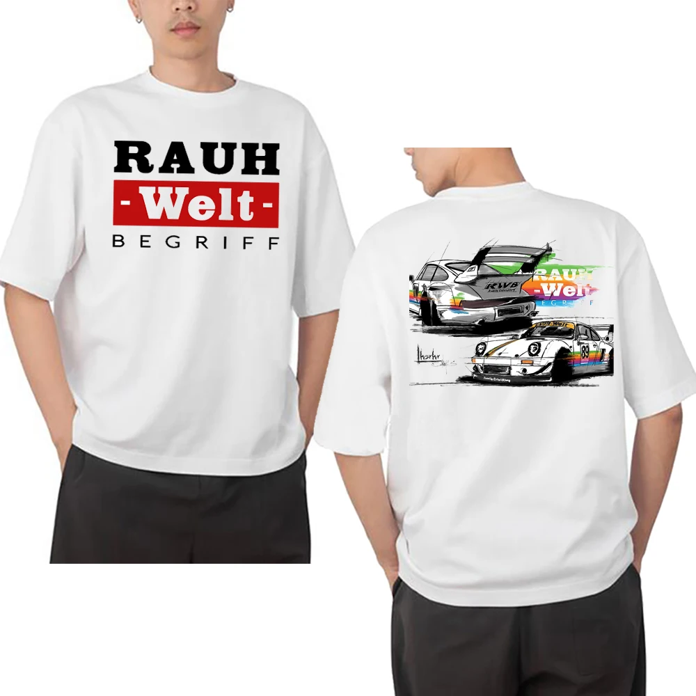 RWB 993 964 JDM Tuning Car Back klasyczna koszulka RAUH Welt BEGRIFF T Shirt męska z krótkim rękawem japońska Hip Hop chłopięca biała koszulki w