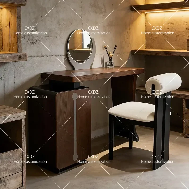 Simple Modern Solid Wood Dresser Makeup Table with Stool Chest Cabinet Integrated Storage Bedroom Furniture Advanced Vanity