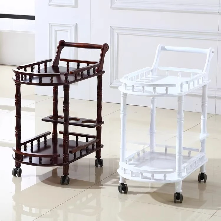

Hotel Restaurant Double layer Solid Wood Hand pushed Mobile Delivery Cart 4S Store Red Wine Tea Snack Frame