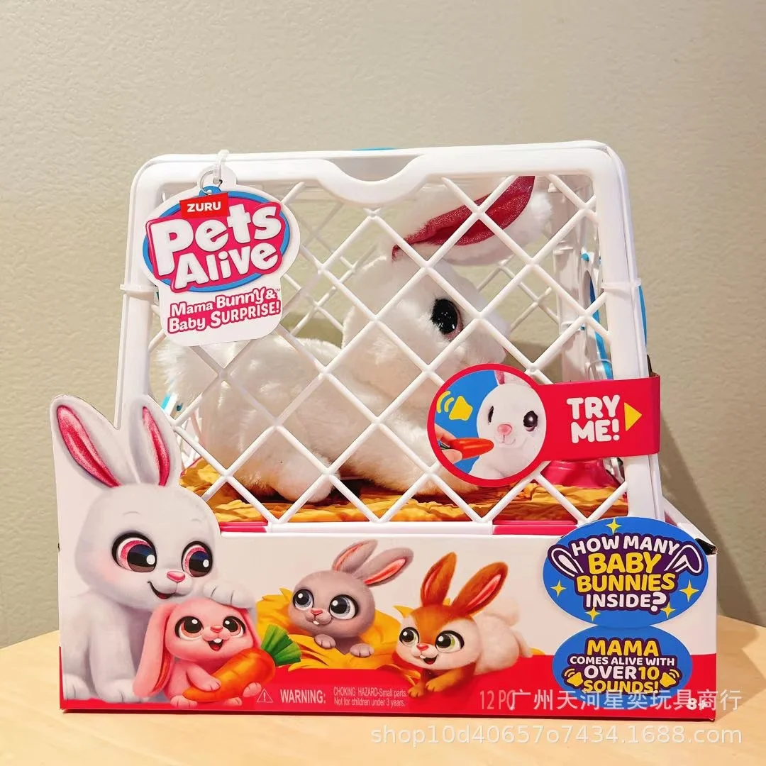 Nouvelle Peluche Interactive Authentique Zuru Pets Alive Mama Bunny Baby Surprise 2025 avec Plus de 10 Sons – Adorable Poupée Animal en Peluche