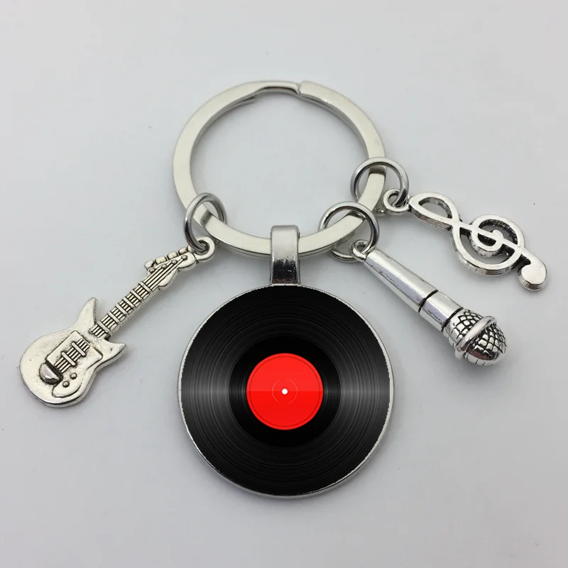 Fashion Simple Classic Vinyl Record Keychain Retro Gramophone Record Dome Glass Keychain Music Lover Gift