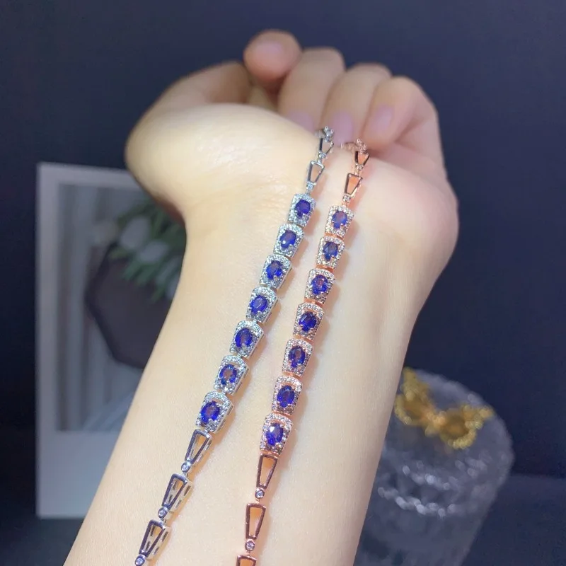 Natural Colour Sapphire S925 Sterling Silver Luxury Fancy Bracelet Fine Fashion Charm Weddings Women’s Gift Jewelry