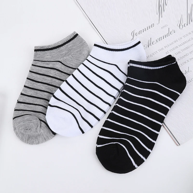 10 Men Socks Spring Summer Breathable Stripe Cotton Men Boat Socks Comfortable Low Cylinder Socks Versatile Shallow Mouth Socks