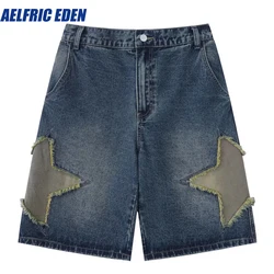 Aelfric Eden Retro Embroidery Star Patch Baggy Denim Shorts Men Jeans Shorts Y2K Harajuku Streetwear Summer Casual Short Pants