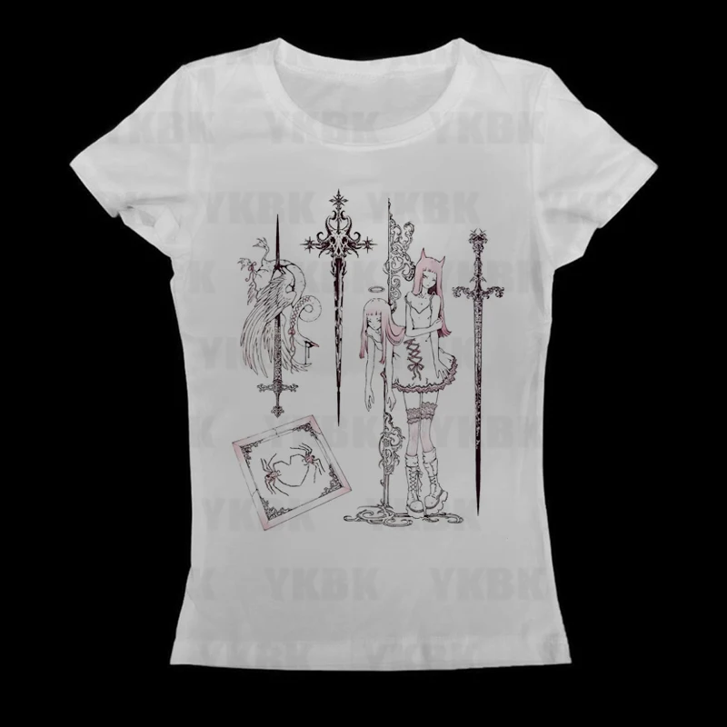 Kawaii Mädchen Kurzarm Print Anime Tees Y2k Stil Mode Tops Streetwear Frauen Harajuku Retro 90er Jahre Emo Casual Punk Baby